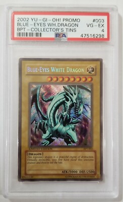 Yu-Gi-Oh! BLUE-EYES WHITE DRAGON BPT-003 Secr. Rare 2002 Collectors Tin PSA 4 🍒-image