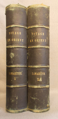 Antique UN VOYAGE EN ORIENT 1832-1833 Alphonse Lamartine 2 VOLUME SET Leather -image