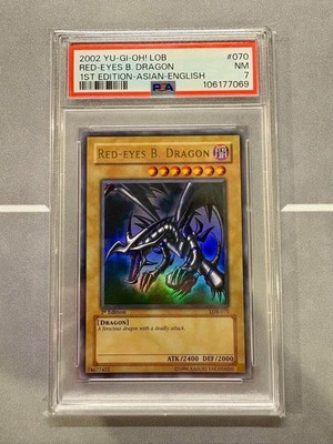 PSA 7 NM 2002 Red-Eyes Black Dragon LOB-010 1st ED Ultra Rare YuGiOh English-image
