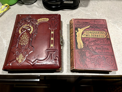 *MUST SEE* Antique Victorian Leather Bound Embossed w/Gold Photo Album Book SET-image