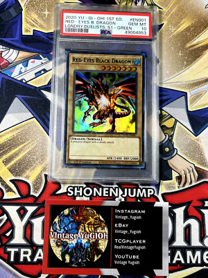Yugioh PSA 10 Red-Eyes Black Dragon LDS1-EN001 Green Text Ultra Rare-image