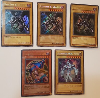 Lot of 5 Yugioh Cards Red Eyes Black Dragon BPT-005 Secret, Dark Magician Girl-image
