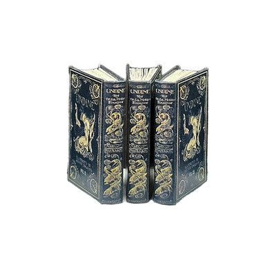 Dollhouse Miniature 3-Volume Undine HAND COLORED Leather Bound Book Set Artisan-image