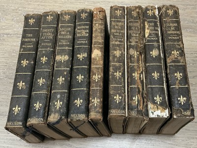 ALEXANDRE DUMAS 9 VL SET ANTIQUE BOOKS W/ GILT LEATHER BINDING NELSON 1910 AS FD-image