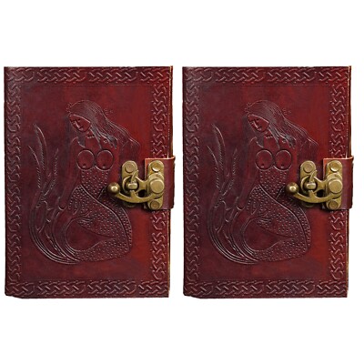 Medieval Journal Leather Bound Handmade Mermaid Embossed Diary for Gift Set of 2-image