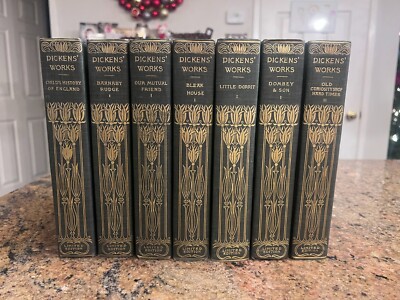 Antique THE WORKS OF CHARLES DICKENS Limited Edition de Luxe Set of 7-image
