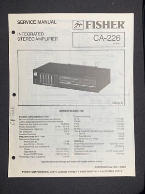 Fisher CA-226 Service Manual Integrated Stereo Amplifier Original-image