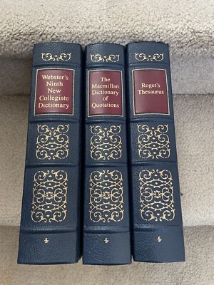 Easton Press Desk Set Collegiate Dictionary Roget's Thesaurus Quotations 3vol ND-image