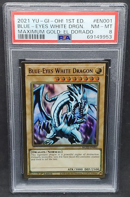 Yugioh PSA 8 NM-MT Blue-Eyes White Dragon MGED-EN001 1st Maximum Gold: El Dorado-image
