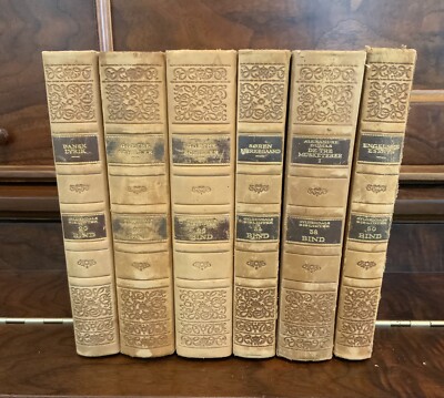 Antique 1930’s  Gyldendals Bibliotek  BIND Various 6 in Danish Leather spines-image