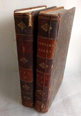 ANTIQUE LEATHER BOOK SET POEMS OF WILLIAM COWPER J JOHNSON 1806-image