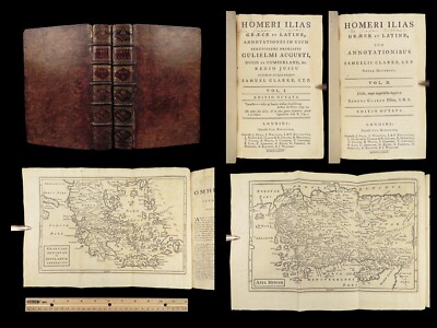 1774 Homer ILIAD Mythology Samuel Clarke Latin Greek Trojan War MAPS 2v SET-image