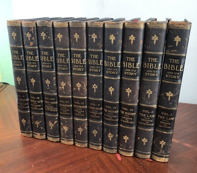 1909 The Bible And Its Story, Complete 10 Vol. Set, Leather, Gilt, Illustrated-image