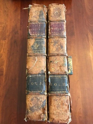 1732-1733 History of England, Two Volume Set by Thoyras, Full Leather Bindings-image