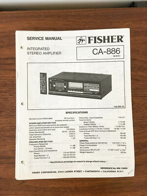 Fisher CA-886 Amplifier Service Manual *Original*-image