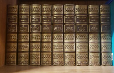 Rare leather bound 8 / 9 volume set of Works of Shakespeare 1844 Collier VG.-image