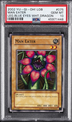 2002 YU-GI-OH! LOB-LEGEND OF BLUE EYES WHITE DRAGON #075 MAN EATER PSA 10-image