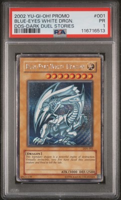 2002 YU-GI-OH! PROMO DDS-DARK DUEL STORIES #001 BLUE-EYES WHITE DRAGON PSA 1-image