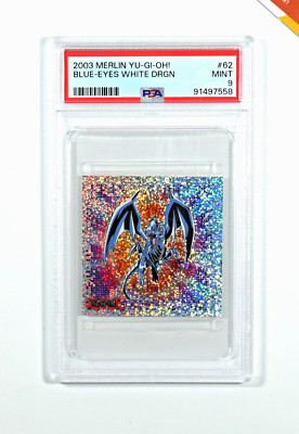 Yu-Gi-Oh! PSA 9 Blue-Eyes White Dragon #62 Merlin Sticker 2003 English-image