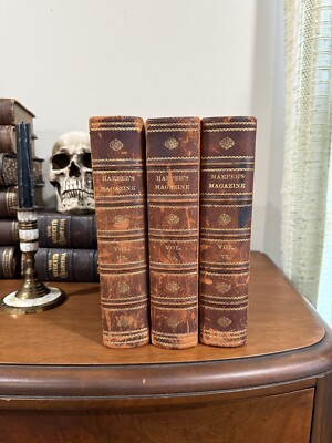Set Of 3 Harper’s Magazine Leather Bound Books 1882-85 Vol. 65 69 71-image
