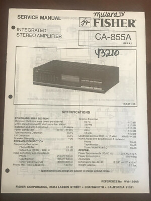 FISHER CA-885A INTEGRATED STEREO AMPLIFIER ORIGINAL SERVICE REPAIR MANUAL -image