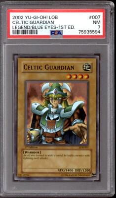 Yu-Gi-Oh Legend Blue Eyes White Dragon 1st Edition Celtic Guardian LOB-007 PSA 7-image