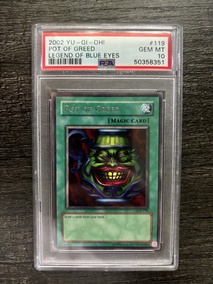 2002 Yugioh Legend of Blue Eyes White Dragon LOB-119 Pot of Greed PSA 10-image
