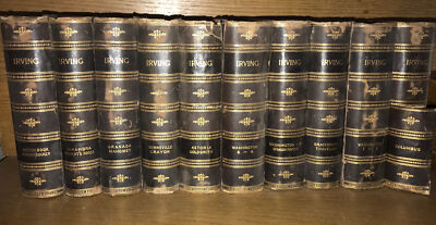 LEATHER Set;WORKS OF WASHINGTON IRVING! (Splitting/Damaged)Poor Fragile Chipping-image