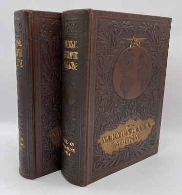 1934 - National Geographic Leather Bound Albrecht Collection, Volume 65 & 66 Set-image
