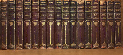LEATHER Set;CHARLES DICKENS WORKS! Antiquarian Victorian Era 16vol RUSTIC Splits-image