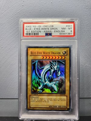 Blue-Eyes White Dragon LOB-001 PSA 8 Asian Ultra Rare 1st Edition Yu-Gi-Oh 2002 -image