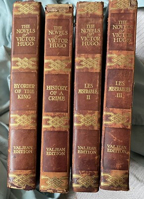 1900s Set of 4 Victor Hugo Novels Valjean Editions Leather-image