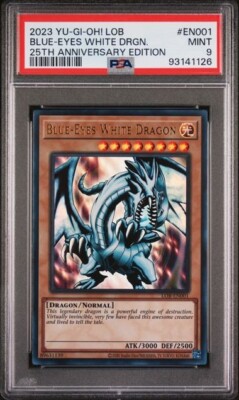 YuGiOh PSA 9 Mint 2023 Blue Eyes White Dragon LOB-E001 Ultra 25th Anniversary-image