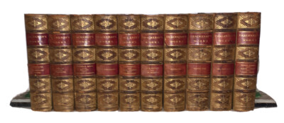 1881, 10 VOL SET, WILLIAM THACKERAY'S COMPLETE WORKS, LEATHERBOUND, ILLUSTRATED-image