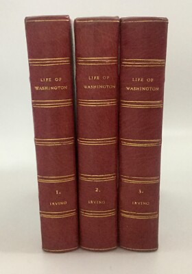 Irving THE LIFE OF WASHINGTON 3 Volume Set 1888 Leather-image