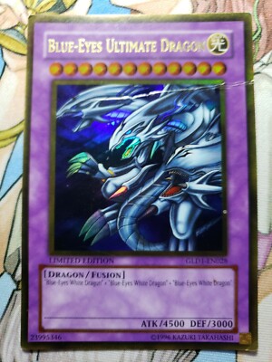 Yugioh Damaged Blue-Eyes Ultimate Dragon GLD1-EN028 Gold Rare Limited Edition -image