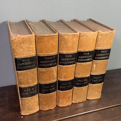 1883 American Cyclopaedia Vol 10–15  Leather Antique Encyclopedia Partial Set-image