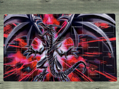 WVICM Playmat Red-Eyes Black Dragon TCG CCG Pad Trading Card Game Mat Free Bag-image