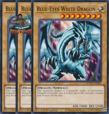 Yugioh! 3x Blue-Eyes White Dragon SDWD-EN001 Common NM-image