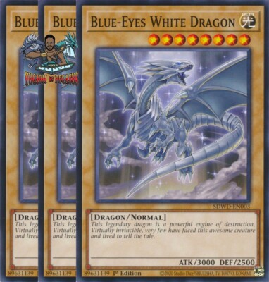 Yugioh! 3x Blue-Eyes White Dragon SDWD-EN003 Common NM-image