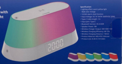 Fisher Digital LED Alarm Clock w/ Wireless Charger Bluetooth Speaker Touch Contr-image