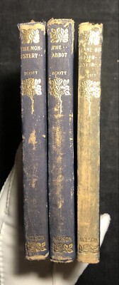 Lot of 3 Antique Sir Walter Scott Novels Blue Leather Nelson & Sons 1906 1907-image