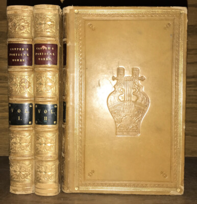 LEATHER Set; WORKS OF COWPER! Poetry   Gift Complete Full 1843-image