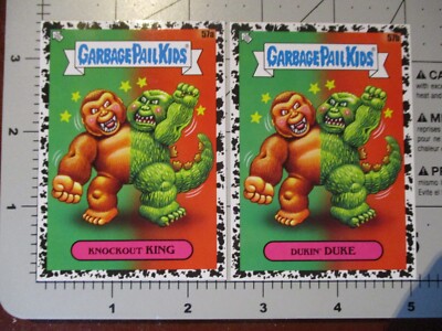 GARBAGE PAIL KIDS spoof King Kong vs Godzilla 2 STICKER CARD SET 57a 57b BLACK V-image
