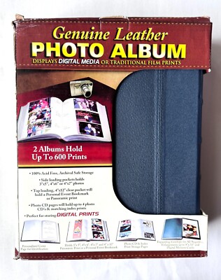 2 Pack Genuine Leather 600 Photos CD Pages Blue Photo Album Acid Free Pockets-image