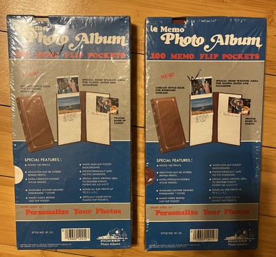 Vtg Pioneer Memo Photo Album 100 Photos Flip Pockets Set of 2 Sealed Brown/White-image