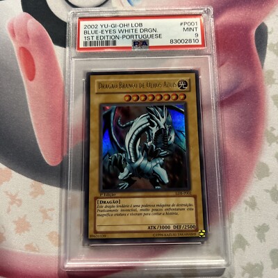 YuGiOh LOB 1st Edition Portuguese Blue-Eyes White Dragon LDB-P001 PSA 9 Mint-image