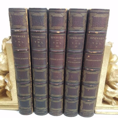 Poetical Works Edmund Spenser 5 Vol Set Leather 1825 Pickering Edition Bentley-image