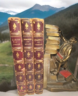 1890s Beautiful Old Set Romance Love Story Books Red Leather 3 Vols Karine Grazi-image