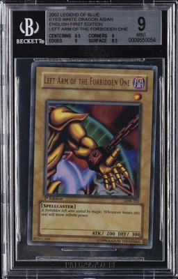 2002 YU-GI-OH! LEGEND OF BLUE EYES WHITE DRAGON LEFT ARM FORBIDDEN ONE BGS 9-image